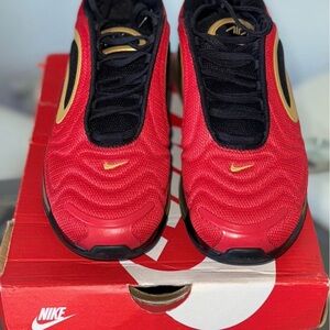 Nike Red and Black Athletic Shoes with Gold for Women size 5, used but clean